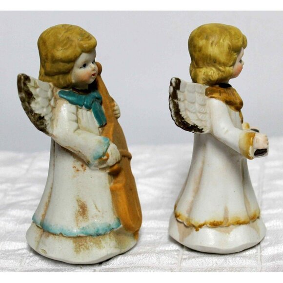 Vtg 70s Bisque Porcelain Angels Playing Instruments Cello Accordion Choir Blond - Picture 2 of 6